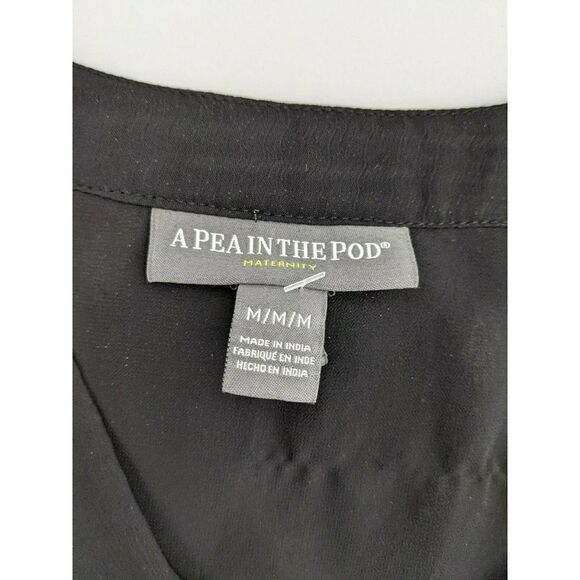 A Pea in the Pod Black Sparkle Shimmer Shirt Top Blouse Sz Medium Tie - Picture 3 of 10